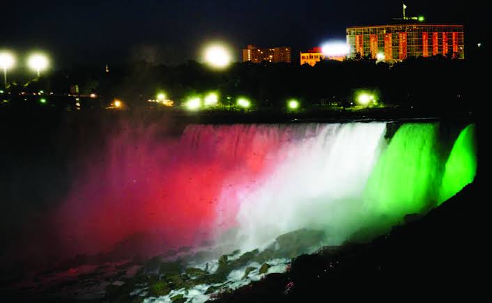 Niagara Falls in Indian flag colors